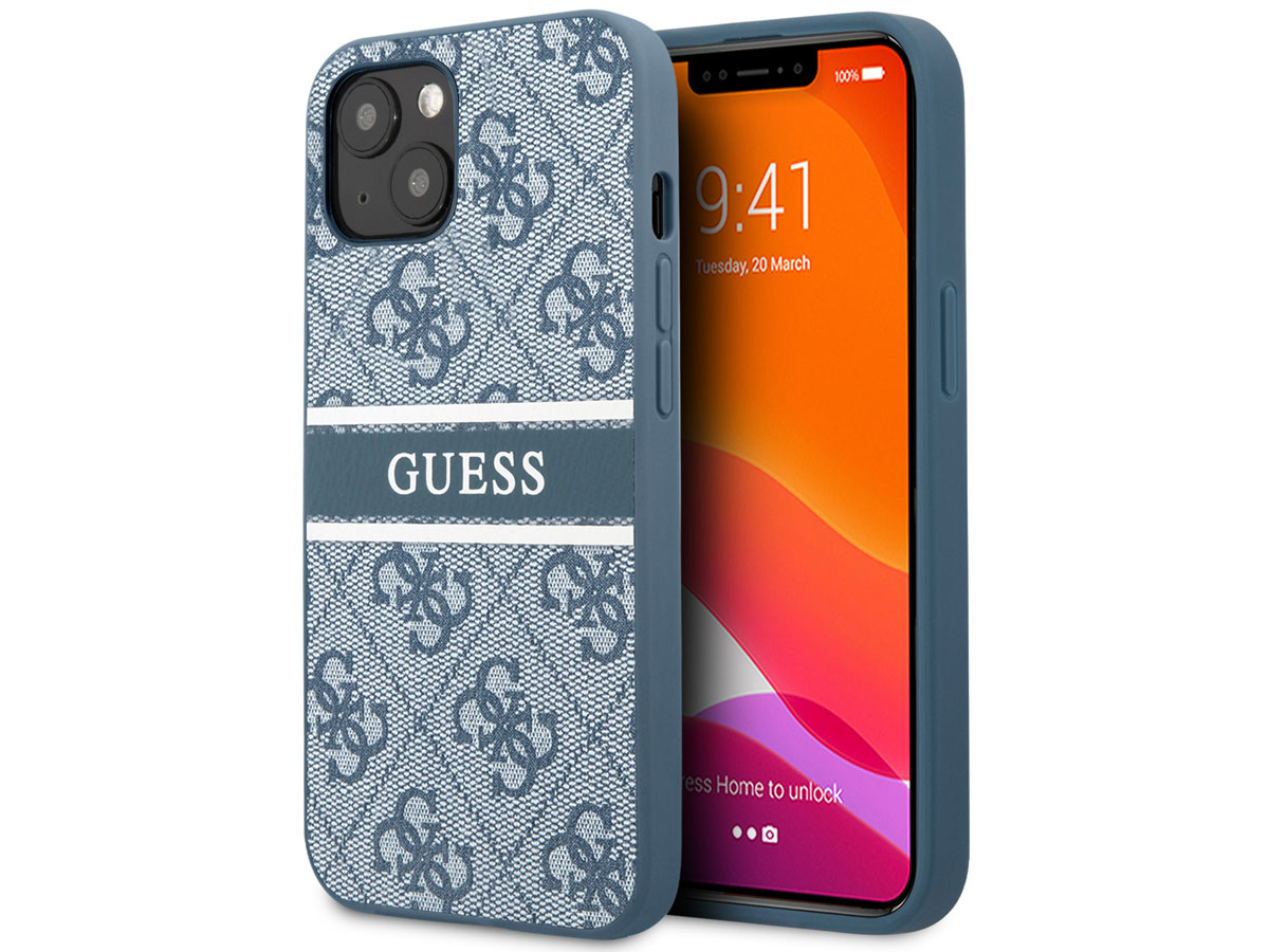 Guess Stripe 4G Monogram Case Blauw - iPhone 13 hoesje