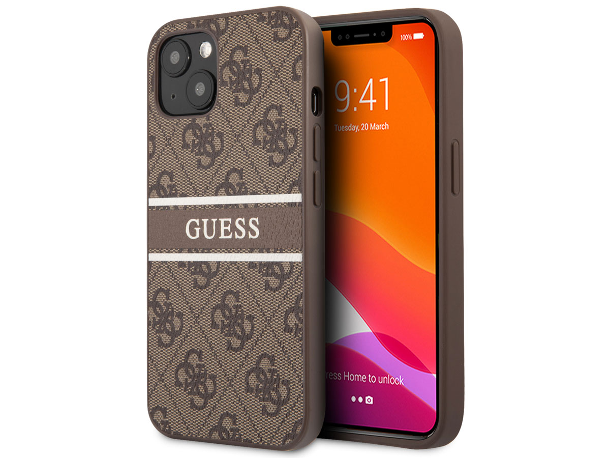 Guess Stripe 4G Monogram Case Bruin - iPhone 13 hoesje