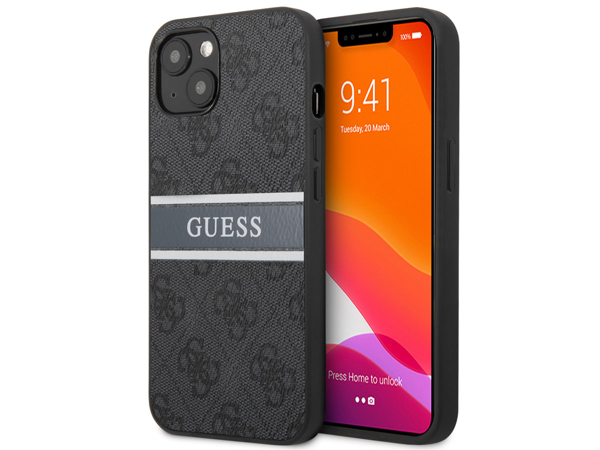 Guess Stripe 4G Monogram Case Grijs - iPhone 13 hoesje