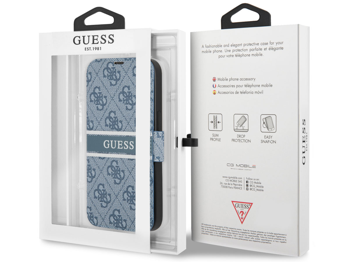 Guess Stripe 4G Monogram BookCase Blauw - iPhone 13 hoesje