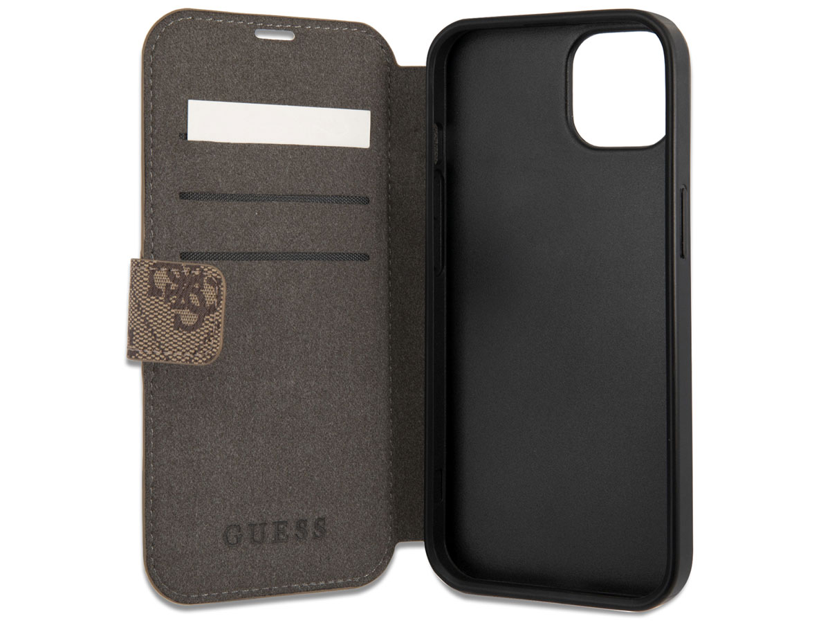 Guess Stripe 4G Monogram BookCase Bruin - iPhone 13 hoesje