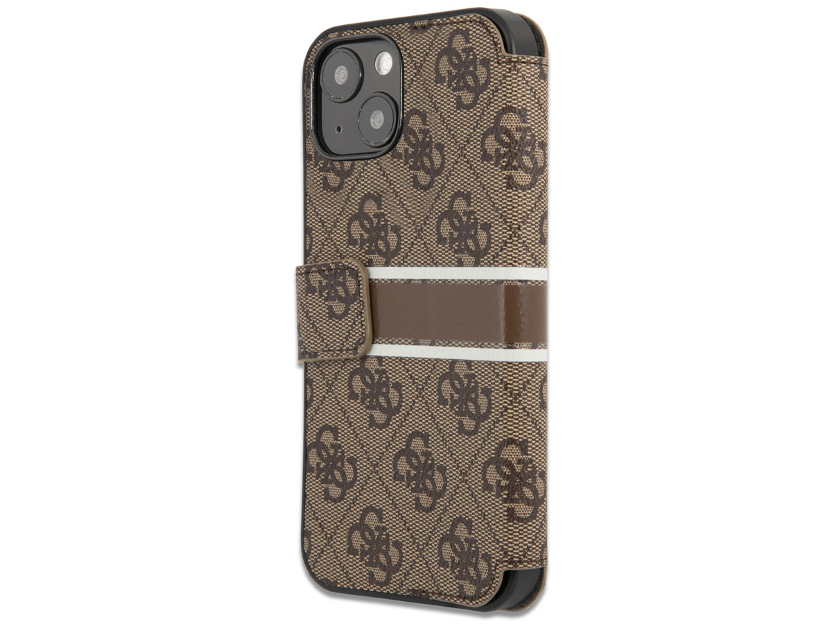 Guess Stripe 4G Monogram BookCase Bruin - iPhone 13 hoesje