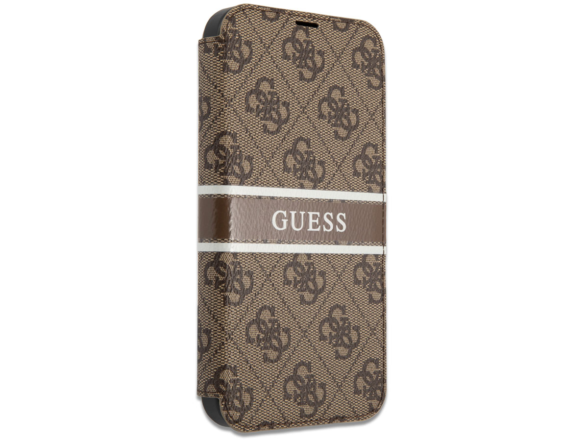 Guess Stripe 4G Monogram BookCase Bruin - iPhone 13 hoesje