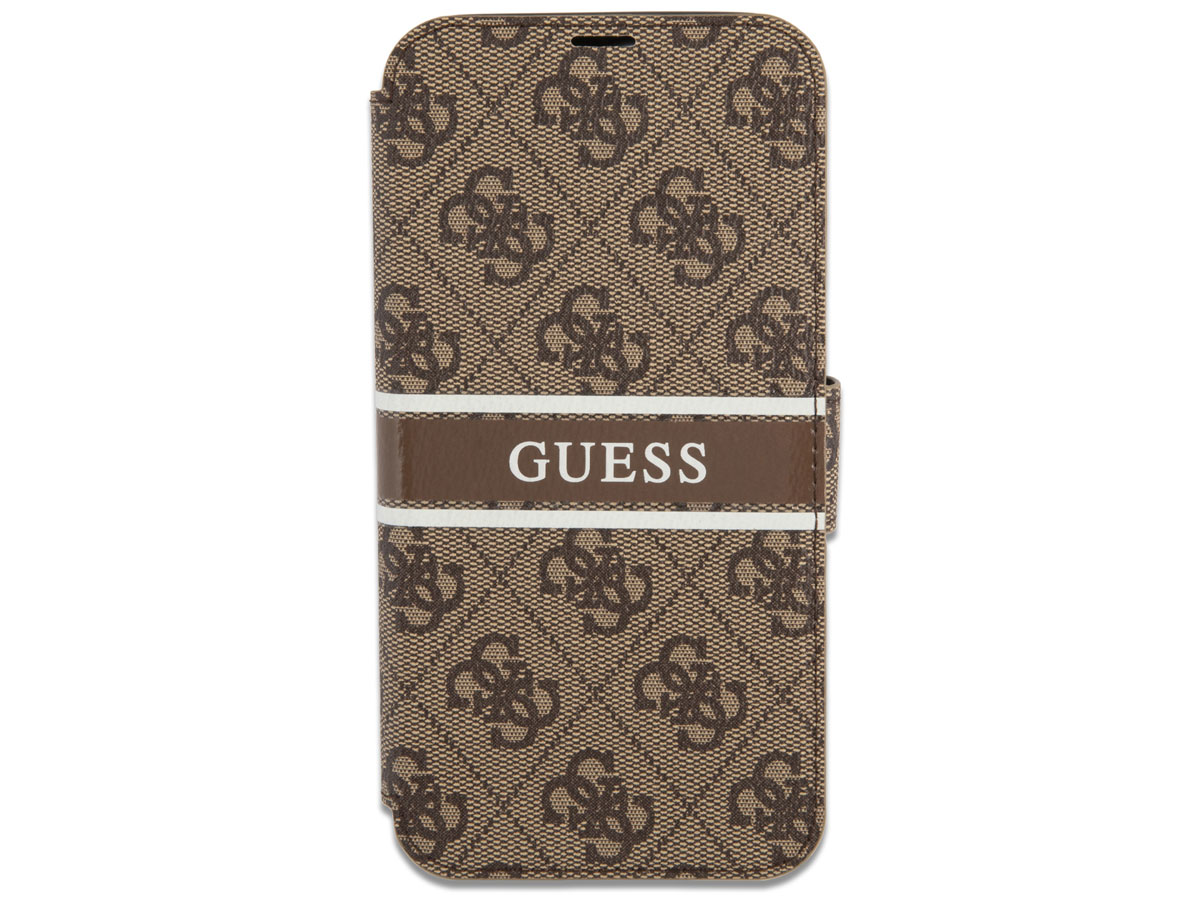 Guess Stripe 4G Monogram BookCase Bruin - iPhone 13 hoesje