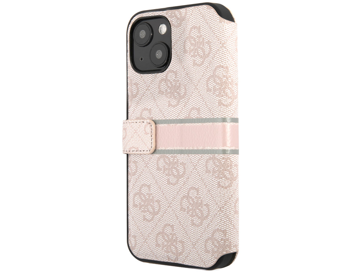 Guess Stripe 4G Monogram BookCase Roze - iPhone 13 hoesje