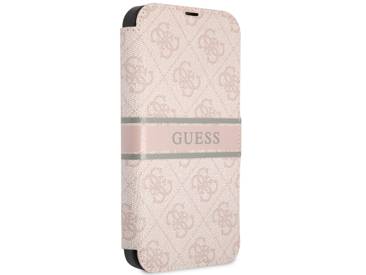 Guess Stripe 4G Monogram BookCase Roze - iPhone 13 hoesje