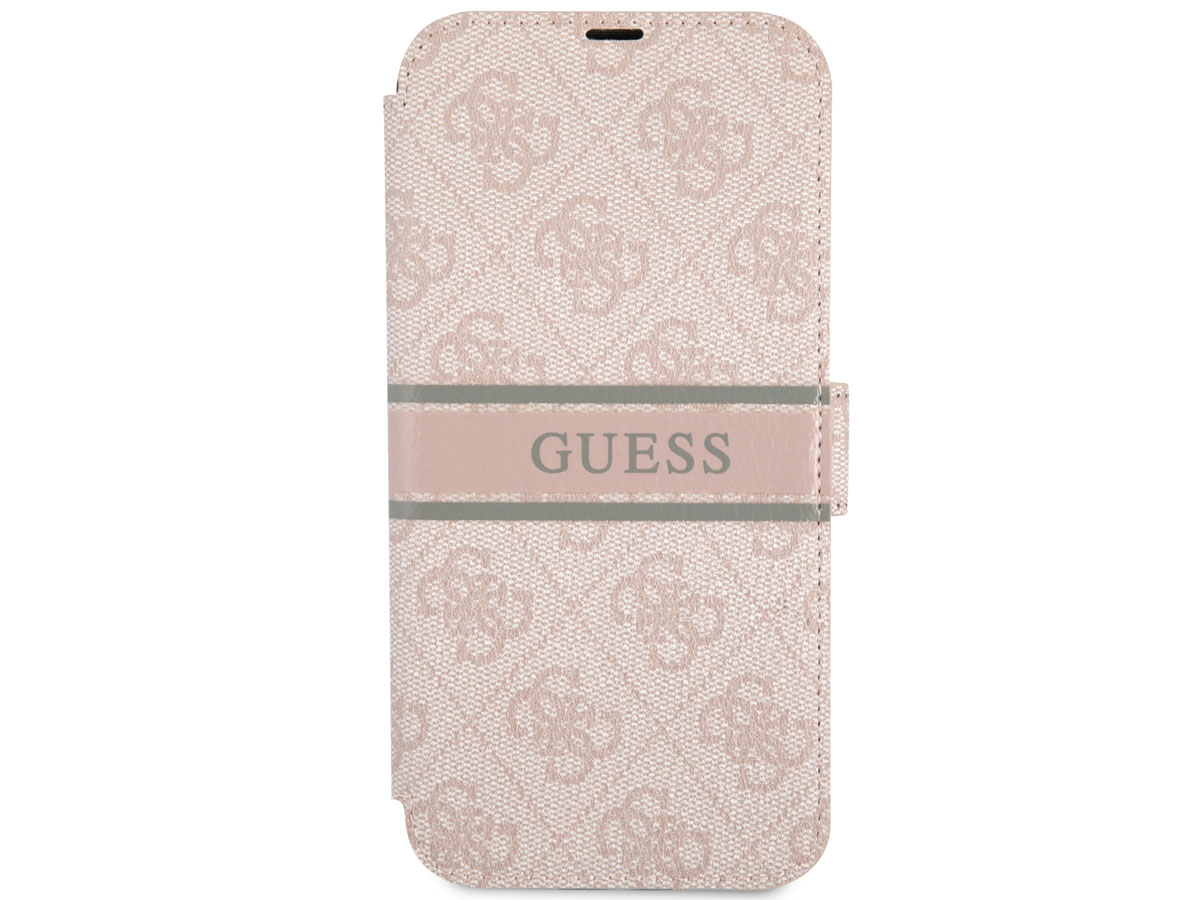 Guess Stripe 4G Monogram BookCase Roze - iPhone 13 hoesje