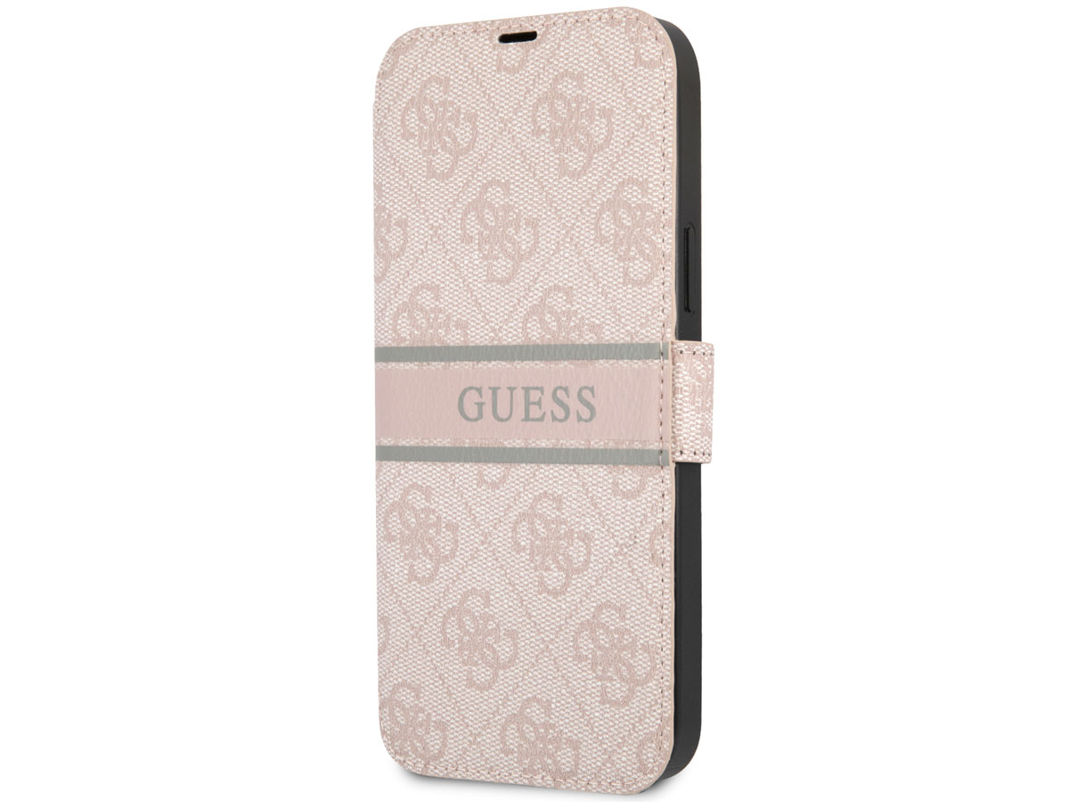 Guess Stripe 4G Monogram BookCase Roze - iPhone 13 hoesje