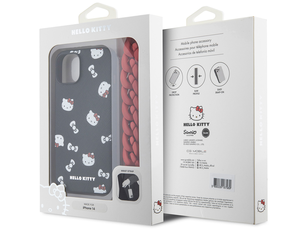 Hello Kitty Wrist Strap Case Zwart - iPhone 13/14 hoesje