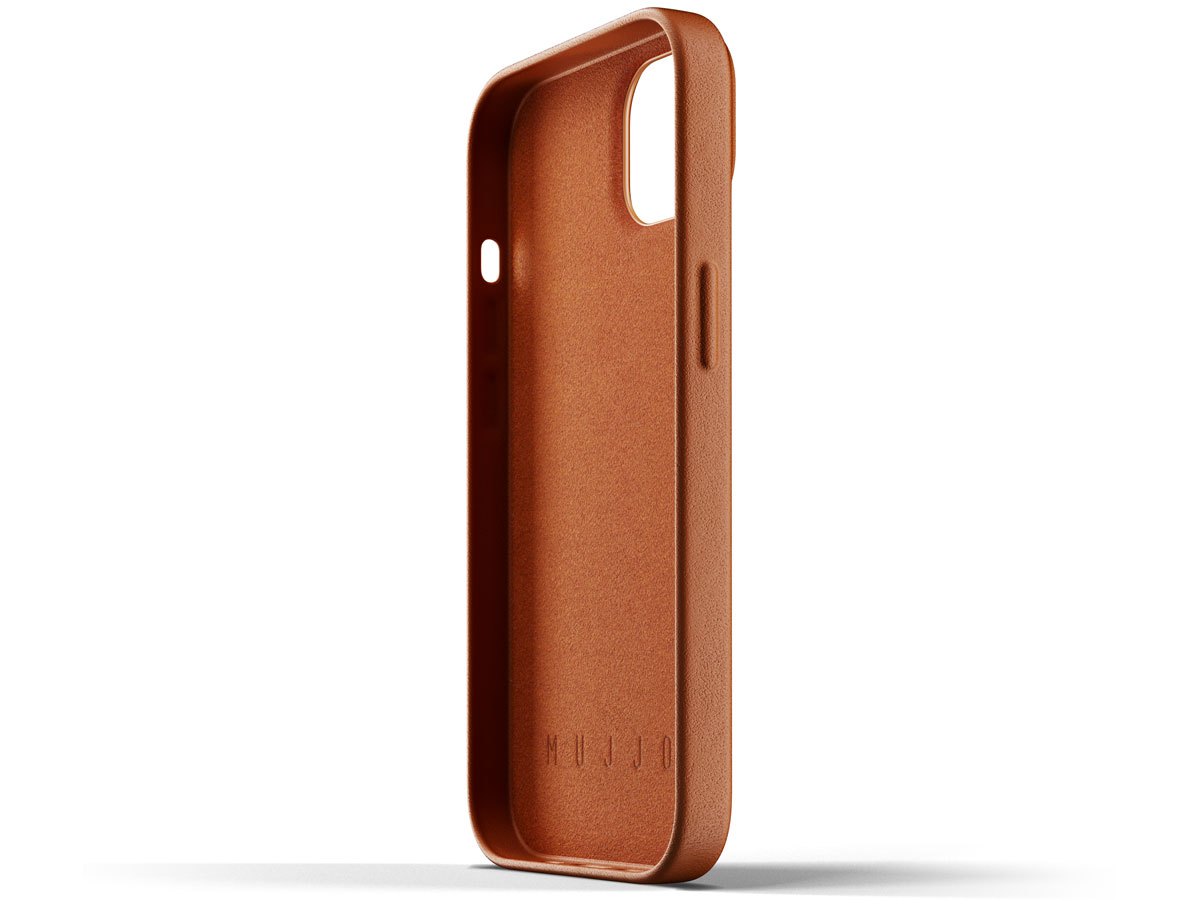 Mujjo Full Leather Wallet Case Tan - iPhone 13 Hoesje Leer