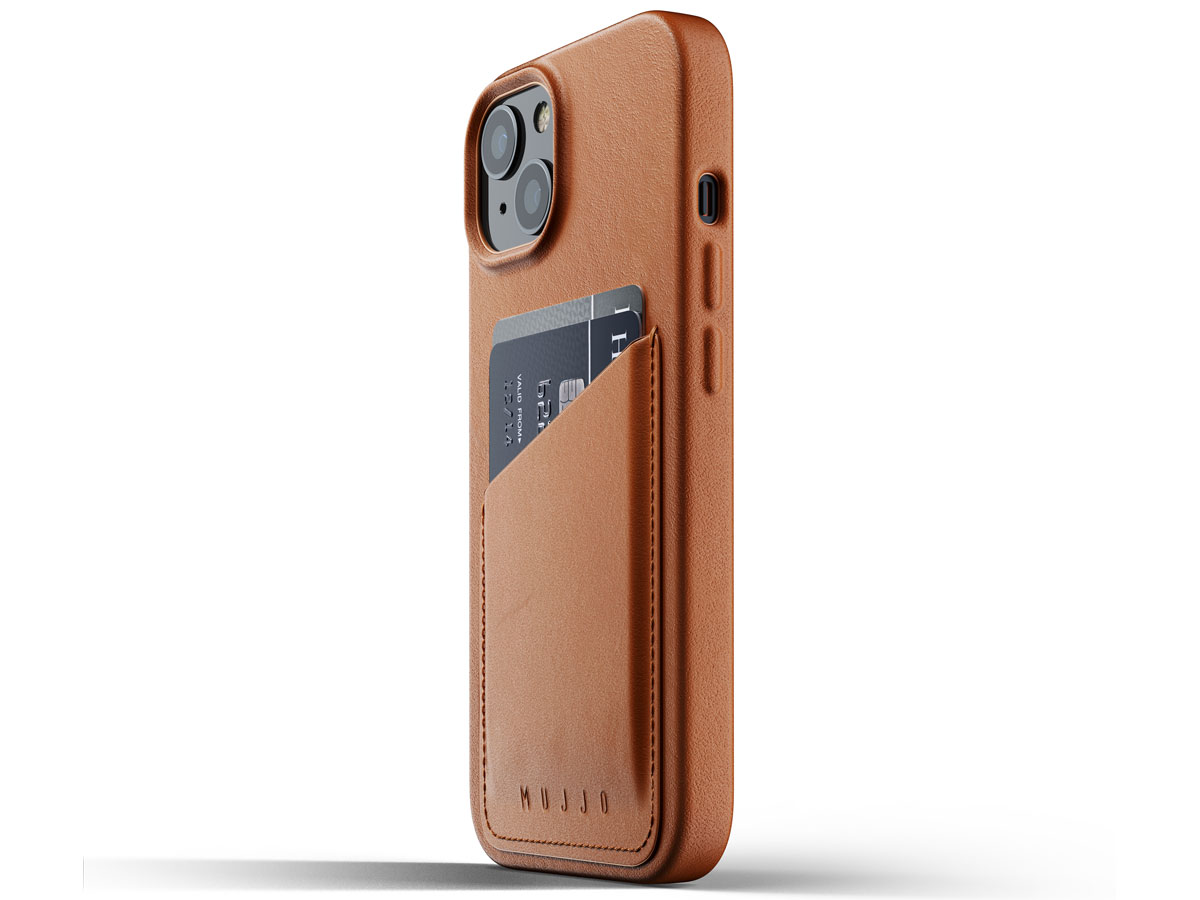 Mujjo Full Leather Wallet Case Tan - iPhone 13 Hoesje Leer