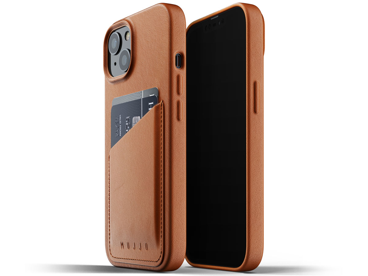 Mujjo Full Leather Wallet Case Tan - iPhone 13 Hoesje Leer