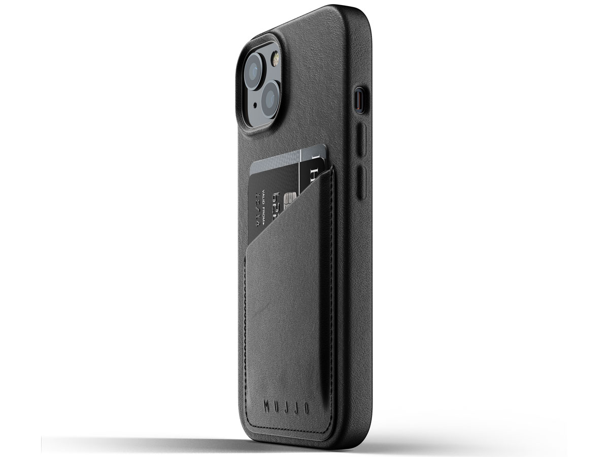 Mujjo Full Leather Wallet Case Black - iPhone 13 Hoesje Leer