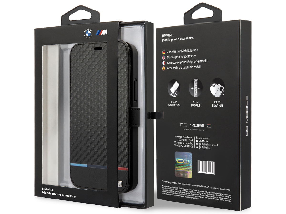 BMW M Colors Carbon Bookcase - iPhone 13 Mini hoesje