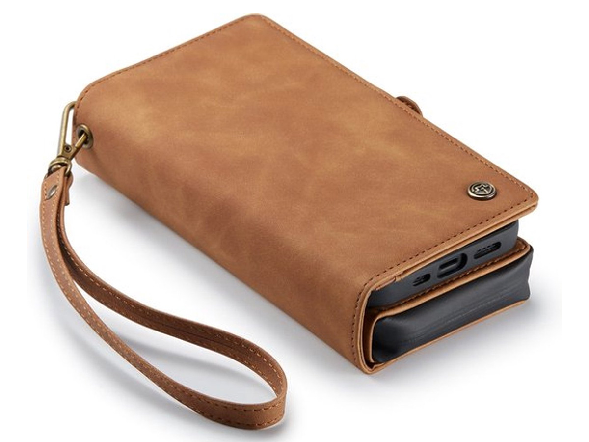 CaseMania 2in1 Wallet Case met Ritsvak Bruin - iPhone 13 Mini Hoesje