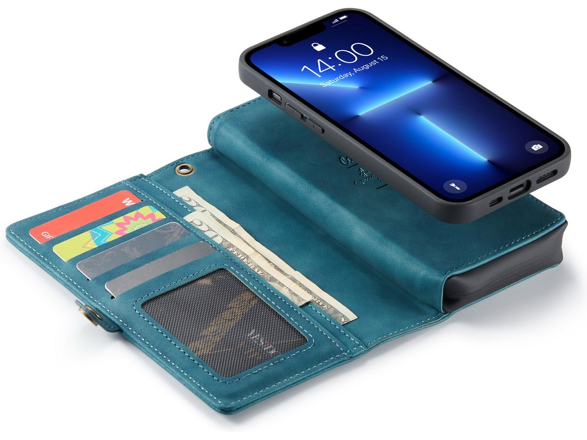 CaseMania 2in1 Wallet Case met Ritsvak Groen - iPhone 13 Mini Hoesje