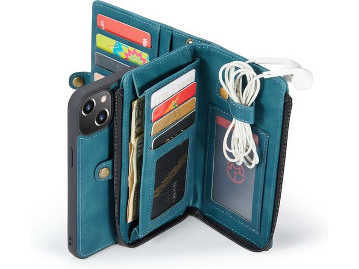 CaseMania 2in1 Wallet Case met Ritsvak Groen - iPhone 13 Mini Hoesje