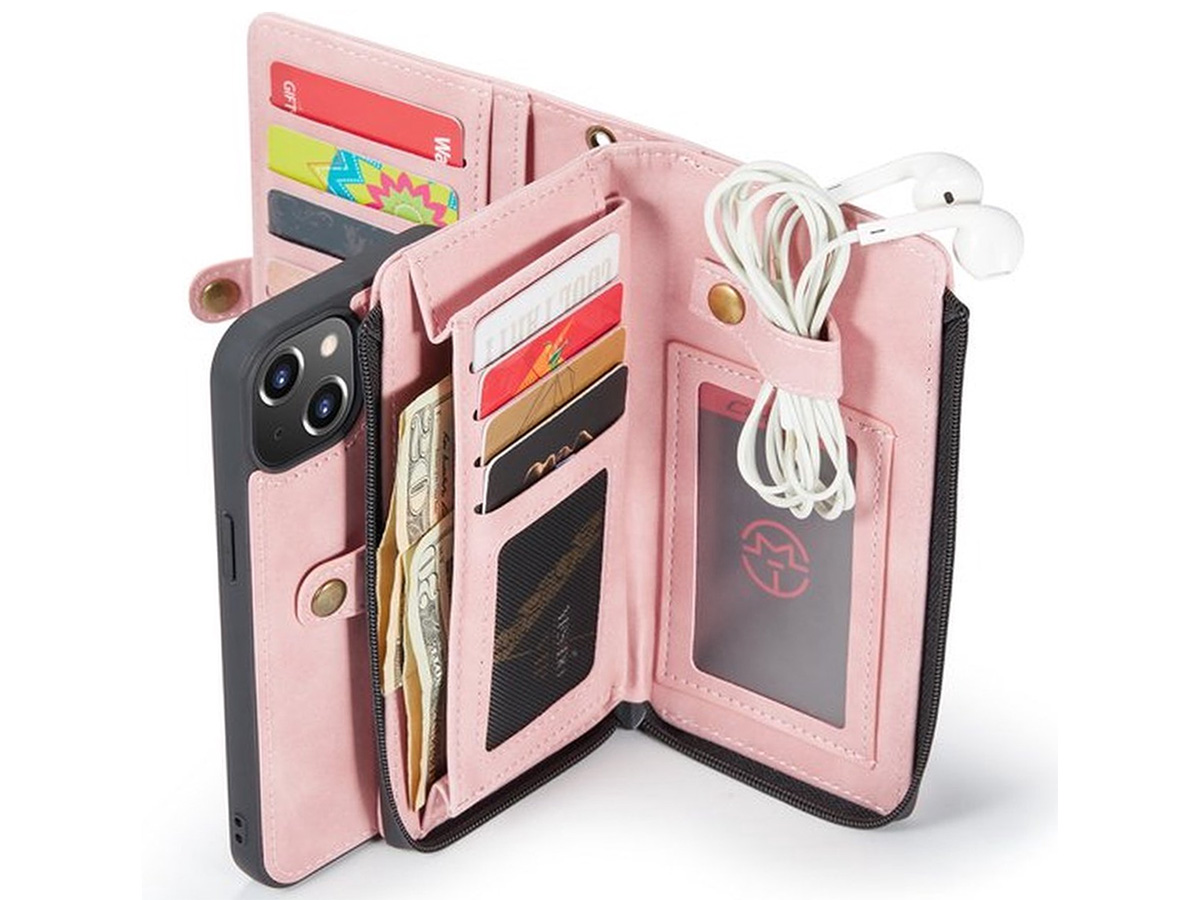 CaseMania 2in1 Wallet Case met Ritsvak Roze - iPhone 13 Mini Hoesje