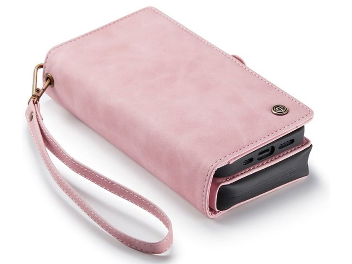 CaseMania 2in1 Wallet Case met Ritsvak Roze - iPhone 13 Mini Hoesje
