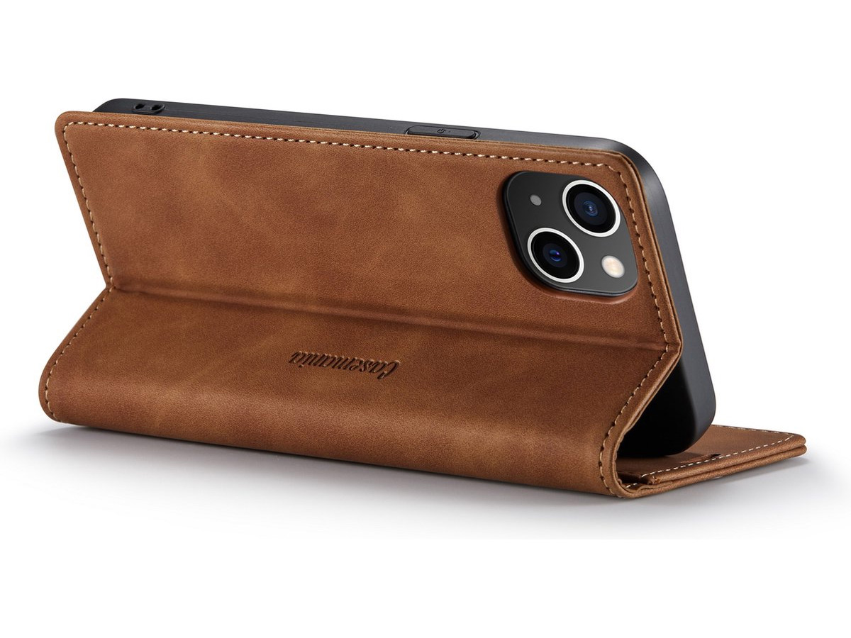CaseMania Vintage Slim Bookcase Cognac - iPhone 13 Mini hoesje