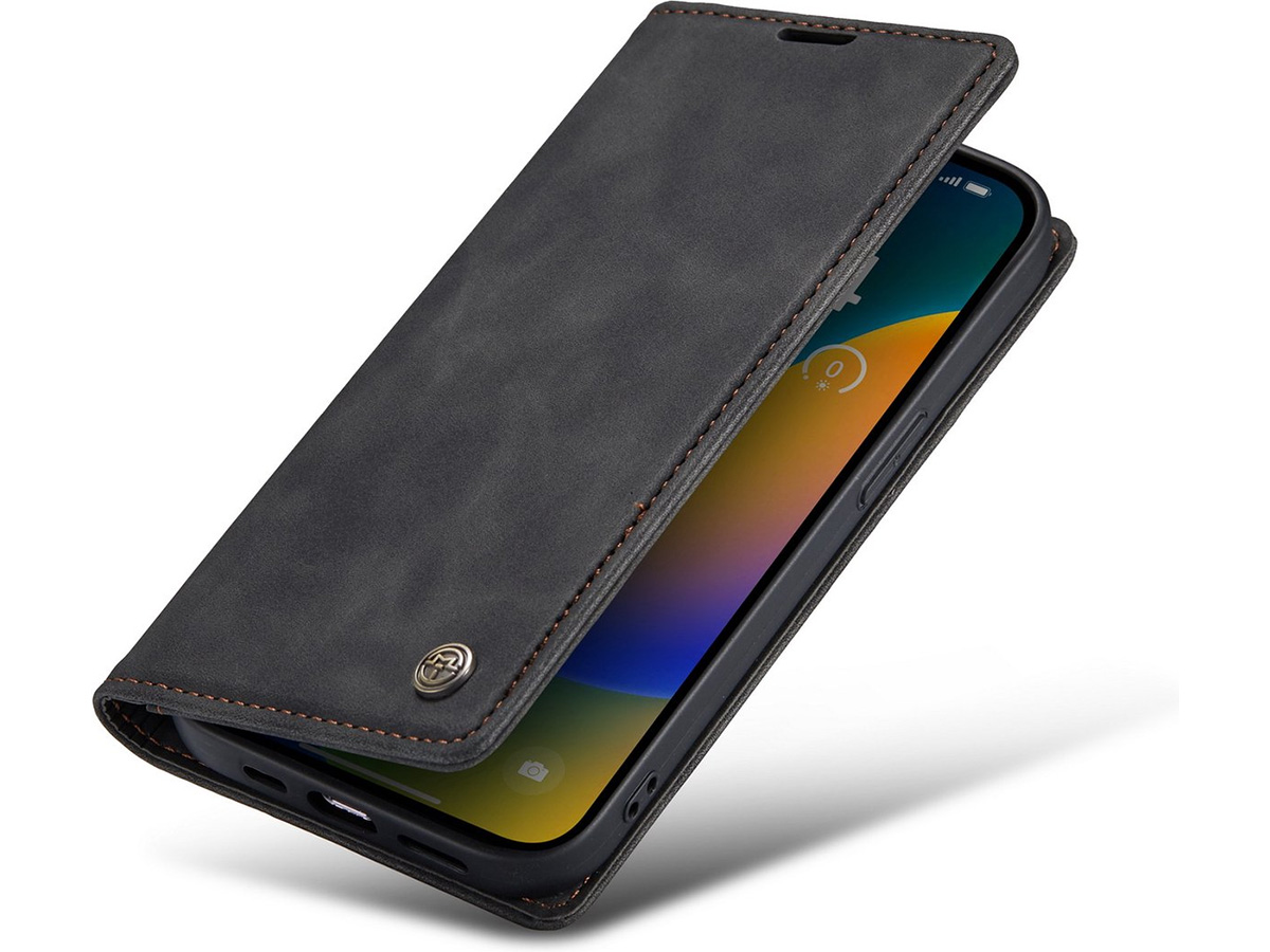 CaseMania Vintage Slim Bookcase Zwart - iPhone 13 Mini hoesje