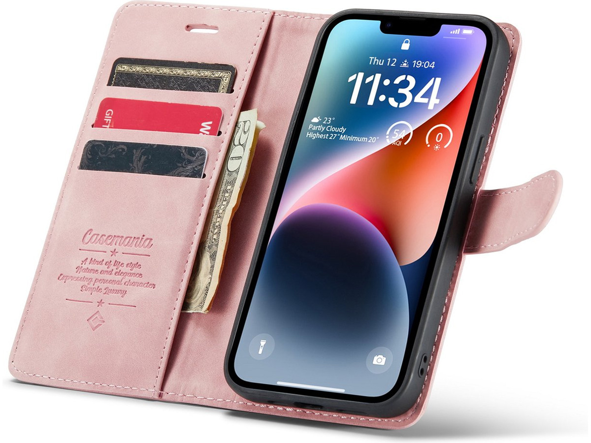 CaseMe 2in1 Magnetic Bookcase Roze - iPhone 13 Mini Hoesje