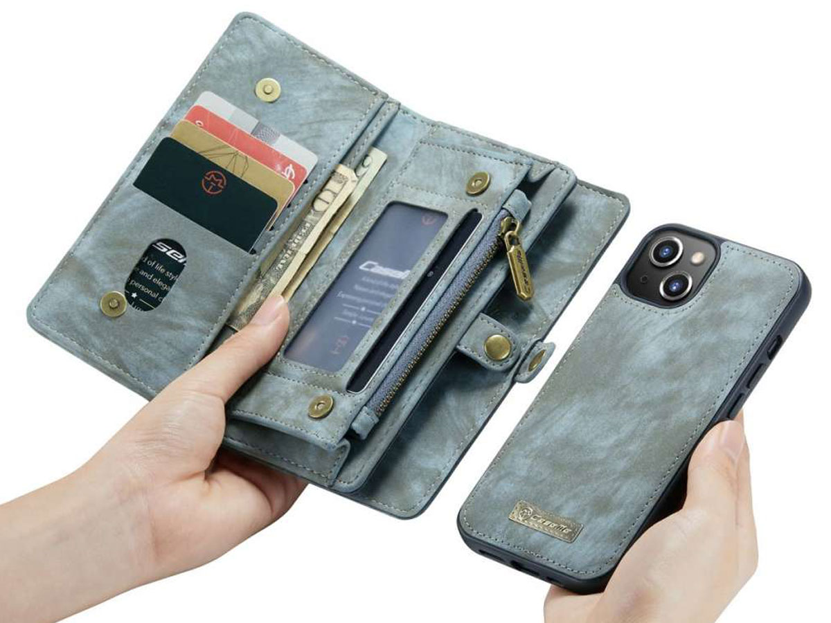 CaseMe 2in1 Wallet Case met Ritsvak Blauw - iPhone 13 Mini Hoesje