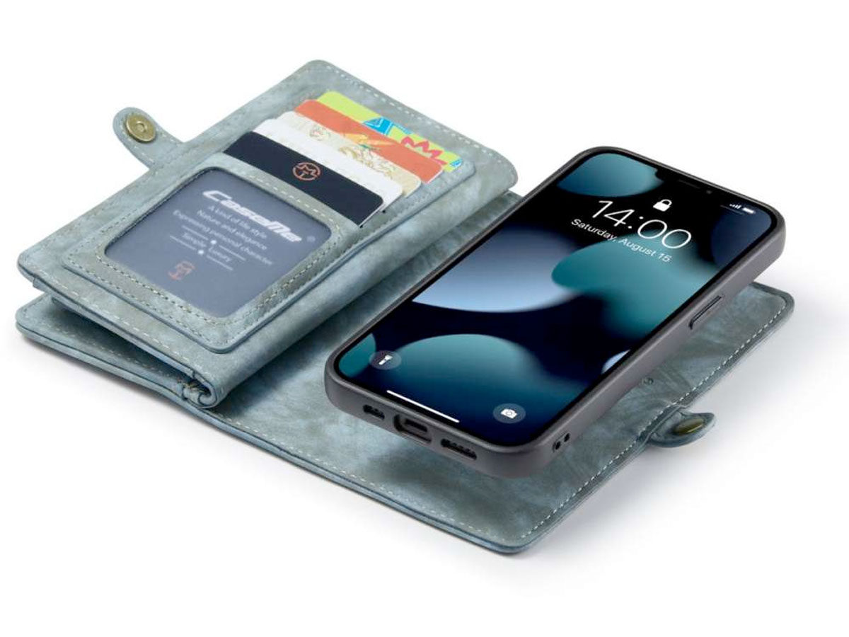 CaseMe 2in1 Wallet Case met Ritsvak Blauw - iPhone 13 Mini Hoesje