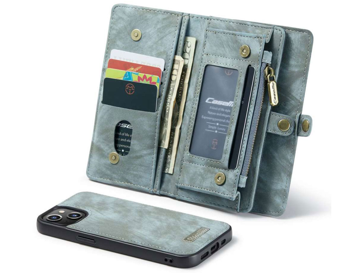 CaseMe 2in1 Wallet Case met Ritsvak Blauw - iPhone 13 Mini Hoesje