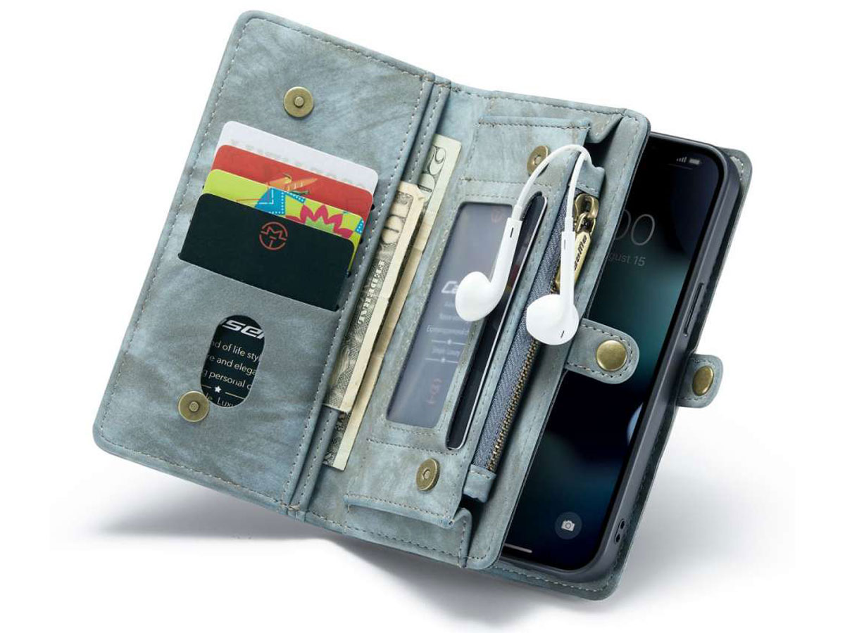 CaseMe 2in1 Wallet Case met Ritsvak Blauw - iPhone 13 Mini Hoesje