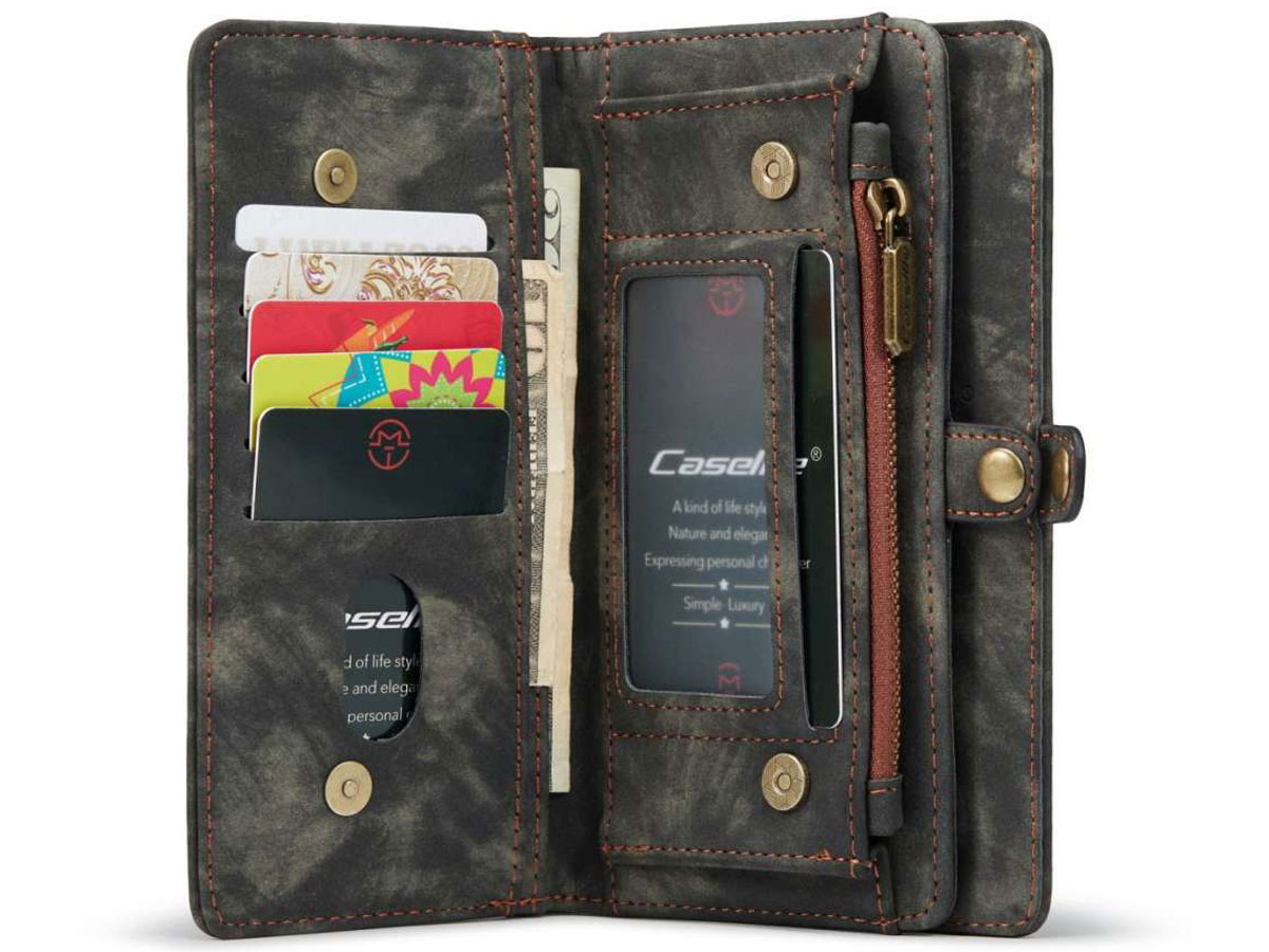 CaseMe 2in1 Wallet Case met Ritsvak Zwart - iPhone 13 Mini Hoesje
