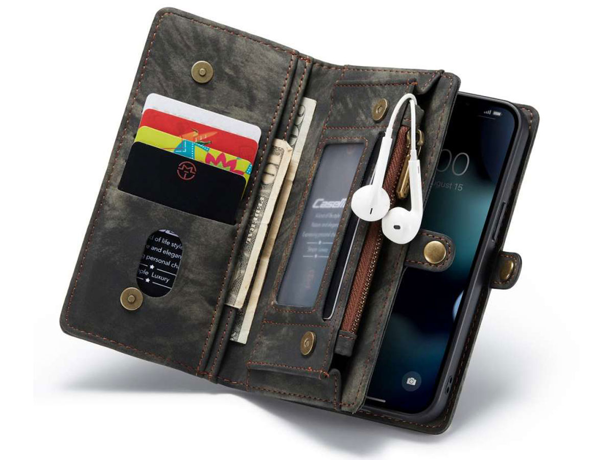 CaseMe 2in1 Wallet Case met Ritsvak Zwart - iPhone 13 Mini Hoesje