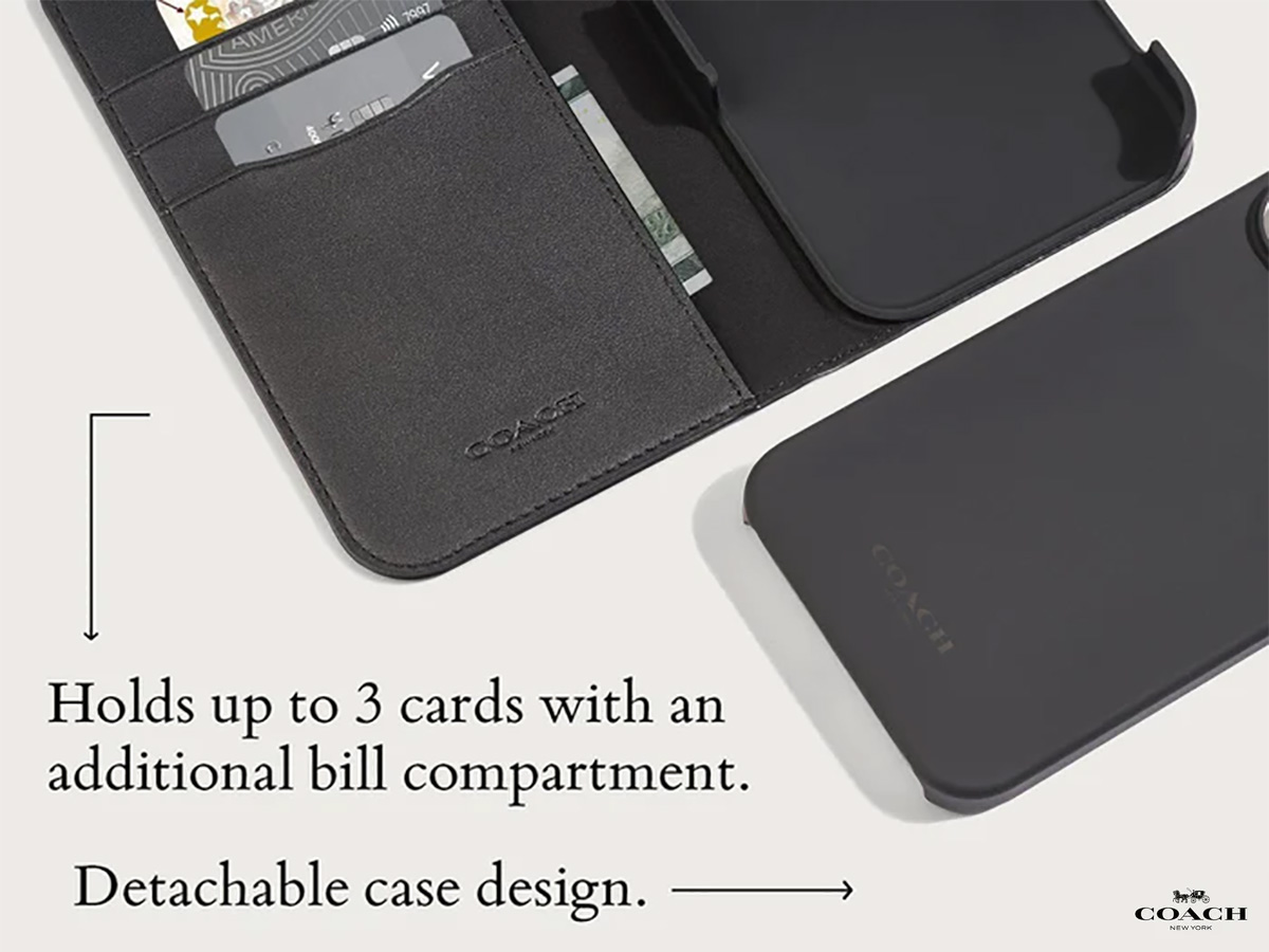 Coach Folio Signature Charcoal 2in1 Case - iPhone 13 Mini/12 Mini Hoesje