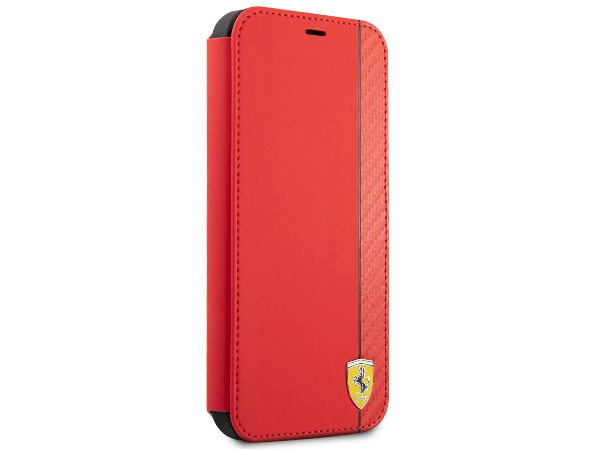 Ferrari Carbon Stripe Bookcase Rood - iPhone 13 Mini Hoesje