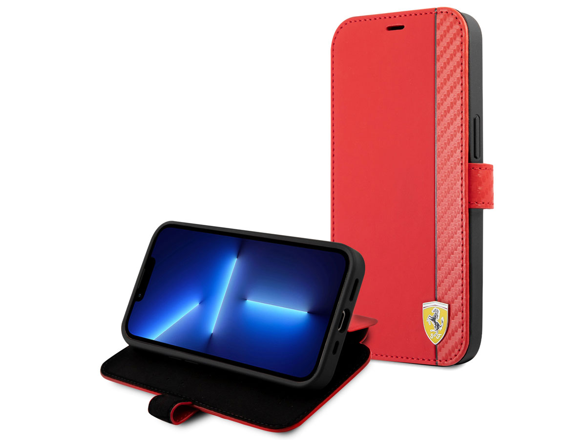 Ferrari Carbon Stripe Bookcase Rood - iPhone 13 Mini Hoesje