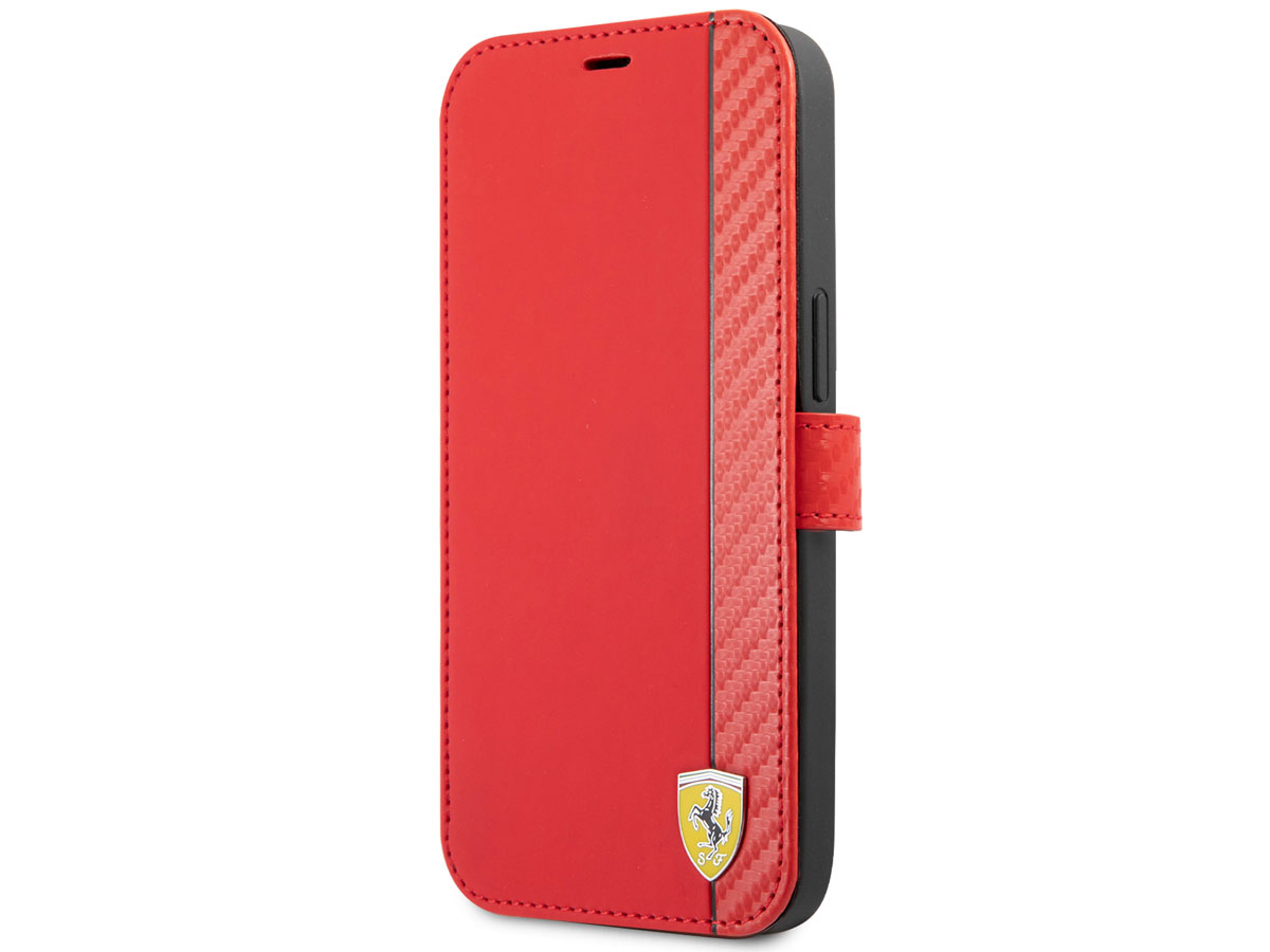 Ferrari Carbon Stripe Bookcase Rood - iPhone 13 Mini Hoesje