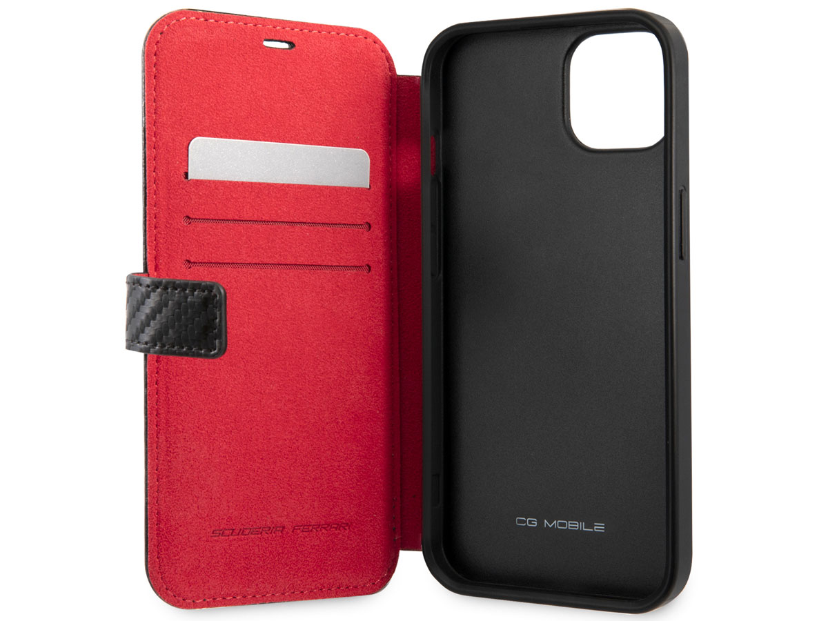 Ferrari Carbon Stripe Bookcase Zwart - iPhone 13 Mini Hoesje