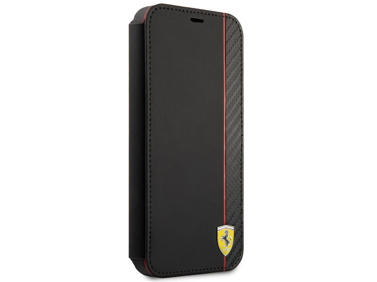 Ferrari Carbon Stripe Bookcase Zwart - iPhone 13 Mini Hoesje