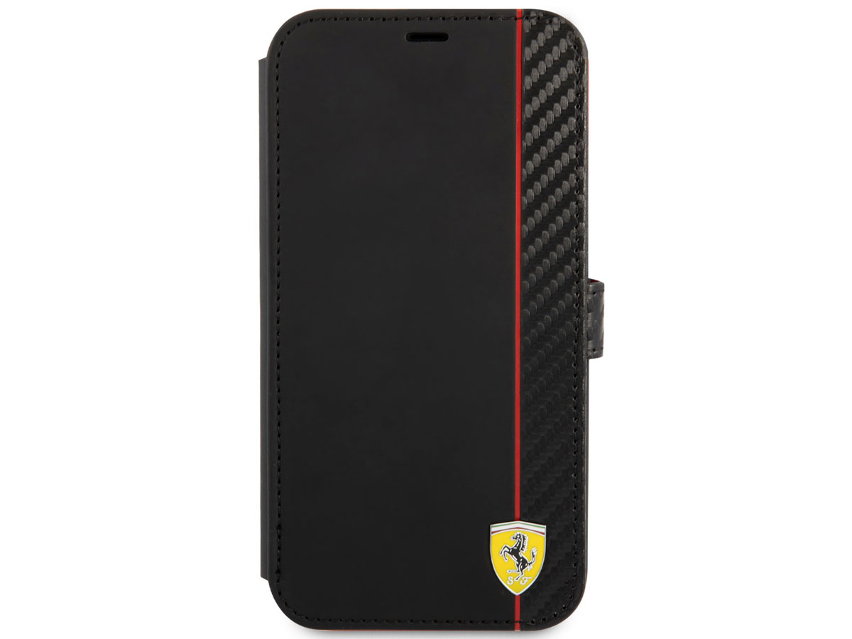 Ferrari Carbon Stripe Bookcase Zwart - iPhone 13 Mini Hoesje