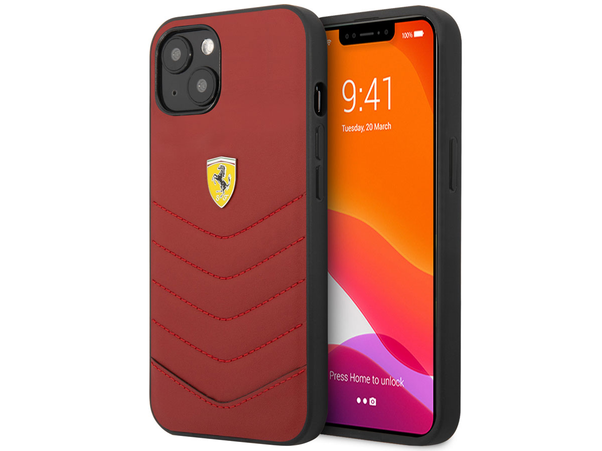 Ferrari Quilted Leather Case Rood - iPhone 13 Mini Hoesje