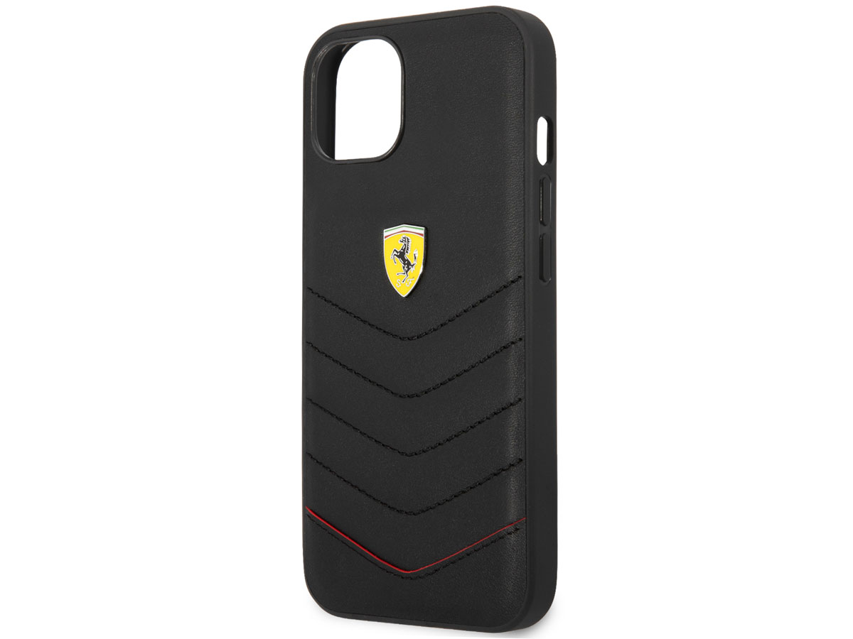 Ferrari Quilted Leather Case Zwart - iPhone 13 Mini Hoesje