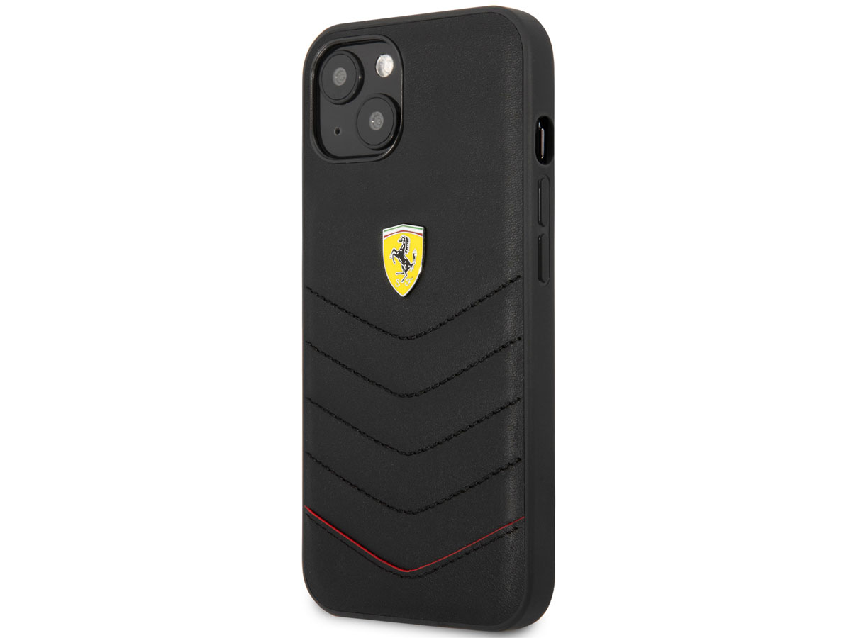 Ferrari Quilted Leather Case Zwart - iPhone 13 Mini Hoesje