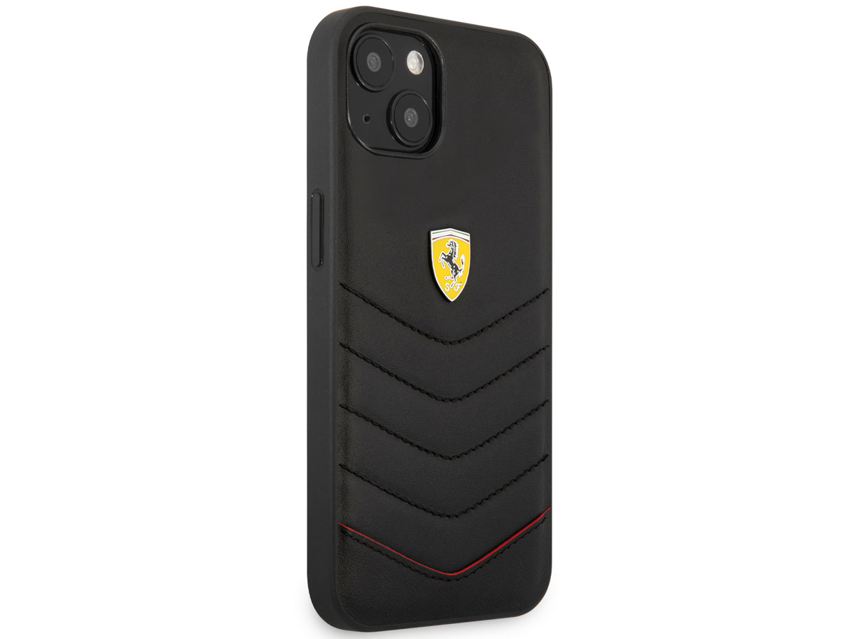 Ferrari Quilted Leather Case Zwart - iPhone 13 Mini Hoesje