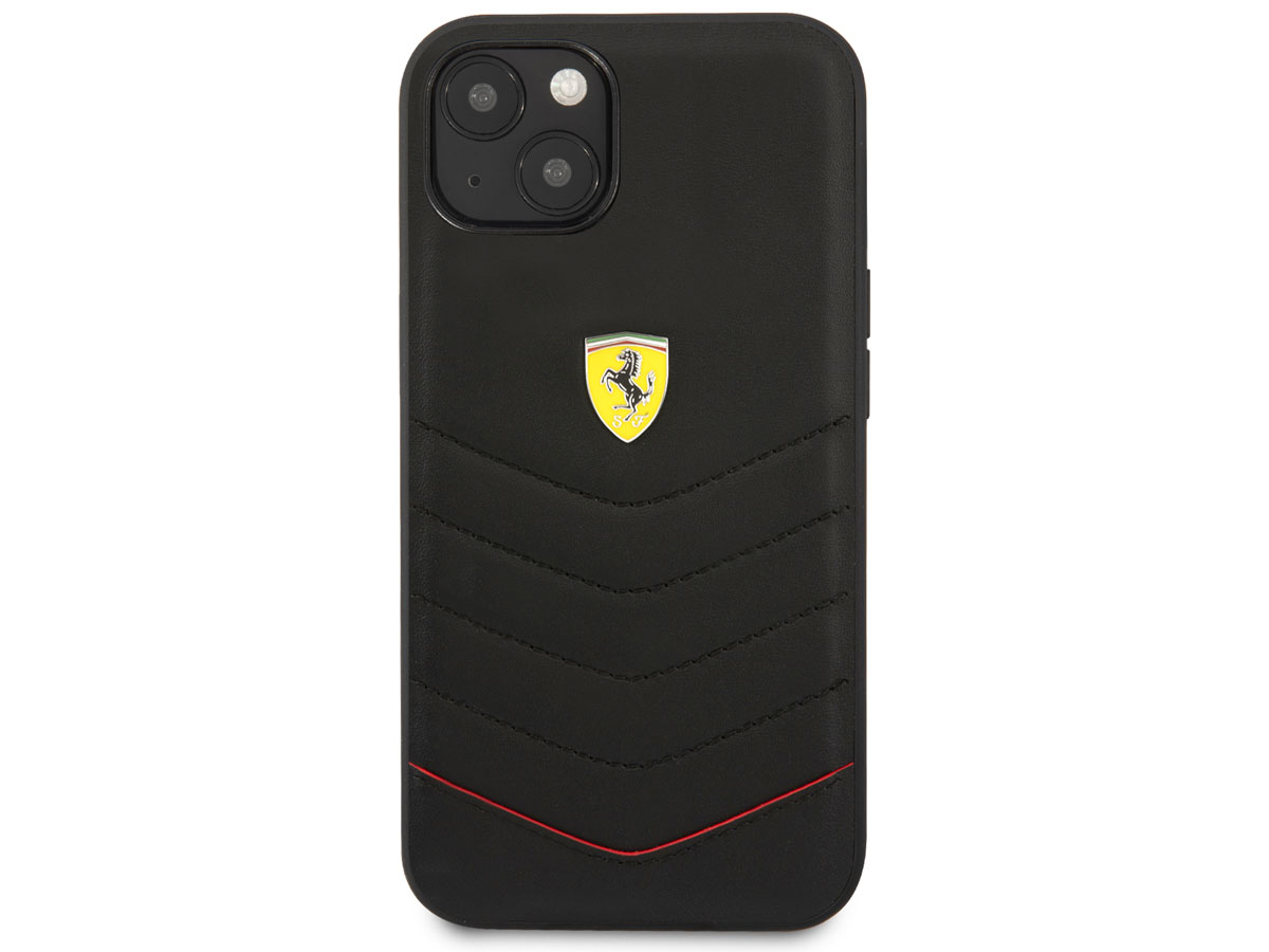 Ferrari Quilted Leather Case Zwart - iPhone 13 Mini Hoesje