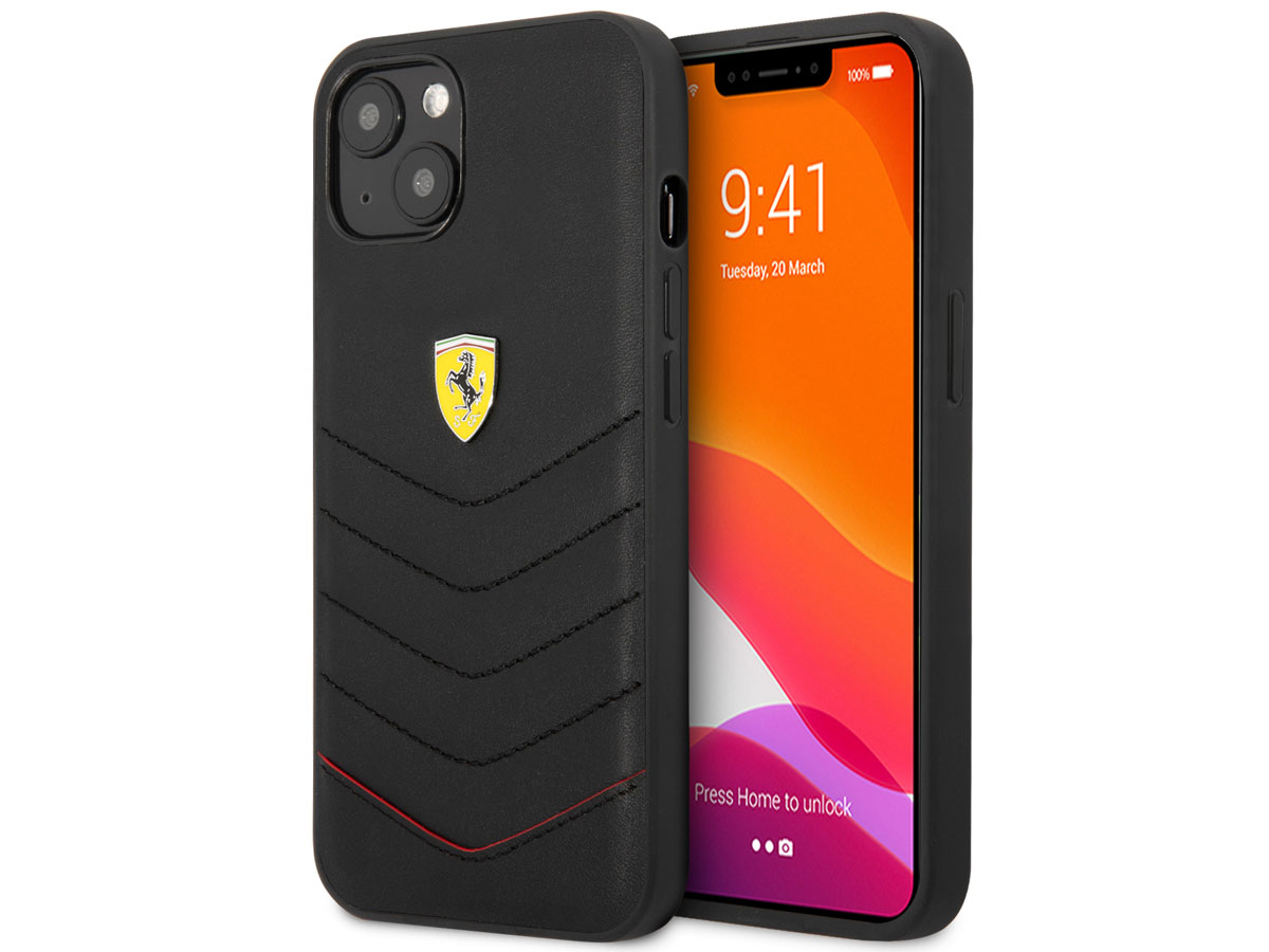 Ferrari Quilted Leather Case Zwart - iPhone 13 Mini Hoesje