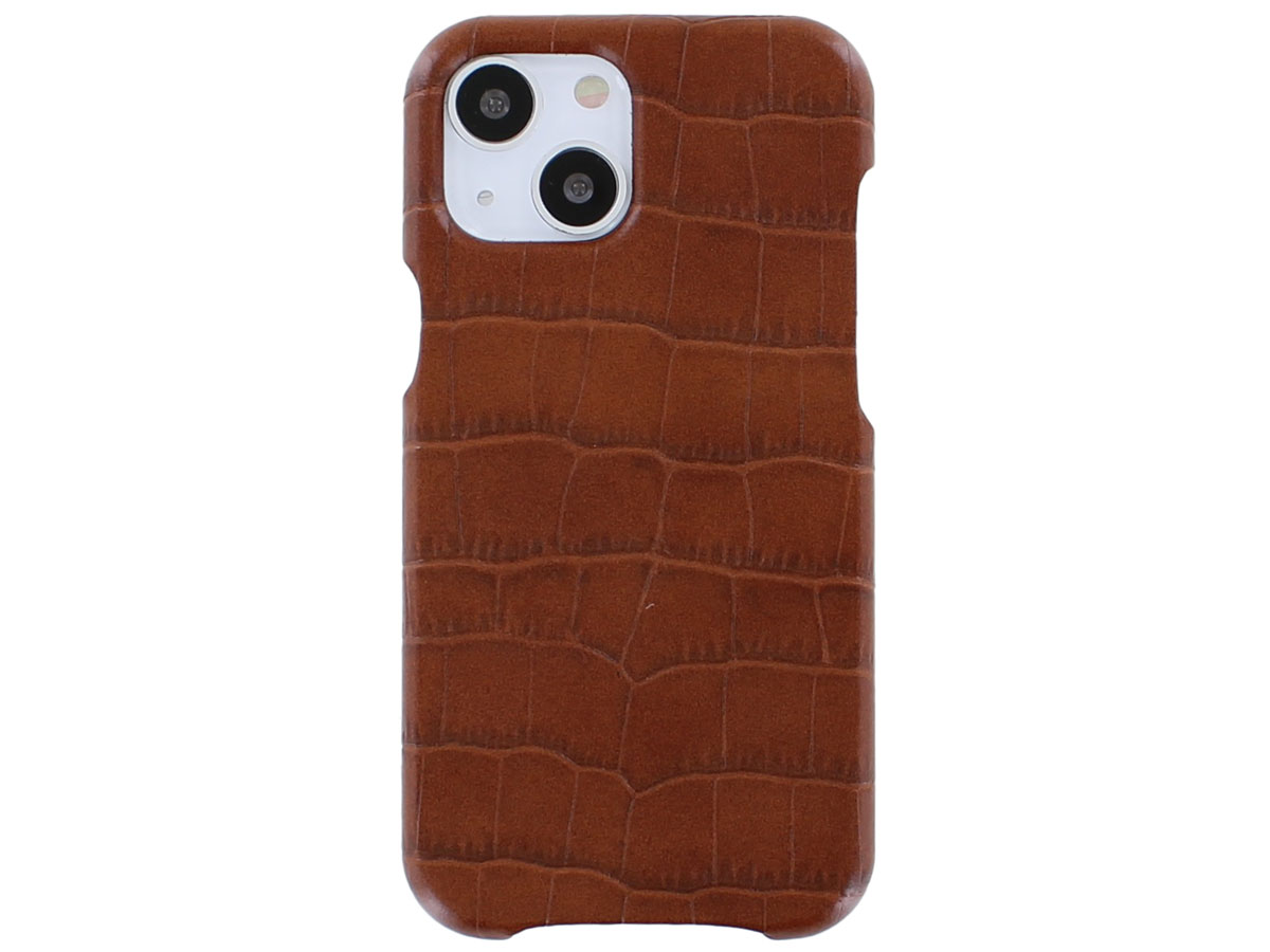 Graffi Shell Croco Cognac Leer - iPhone 13 Mini hoesje