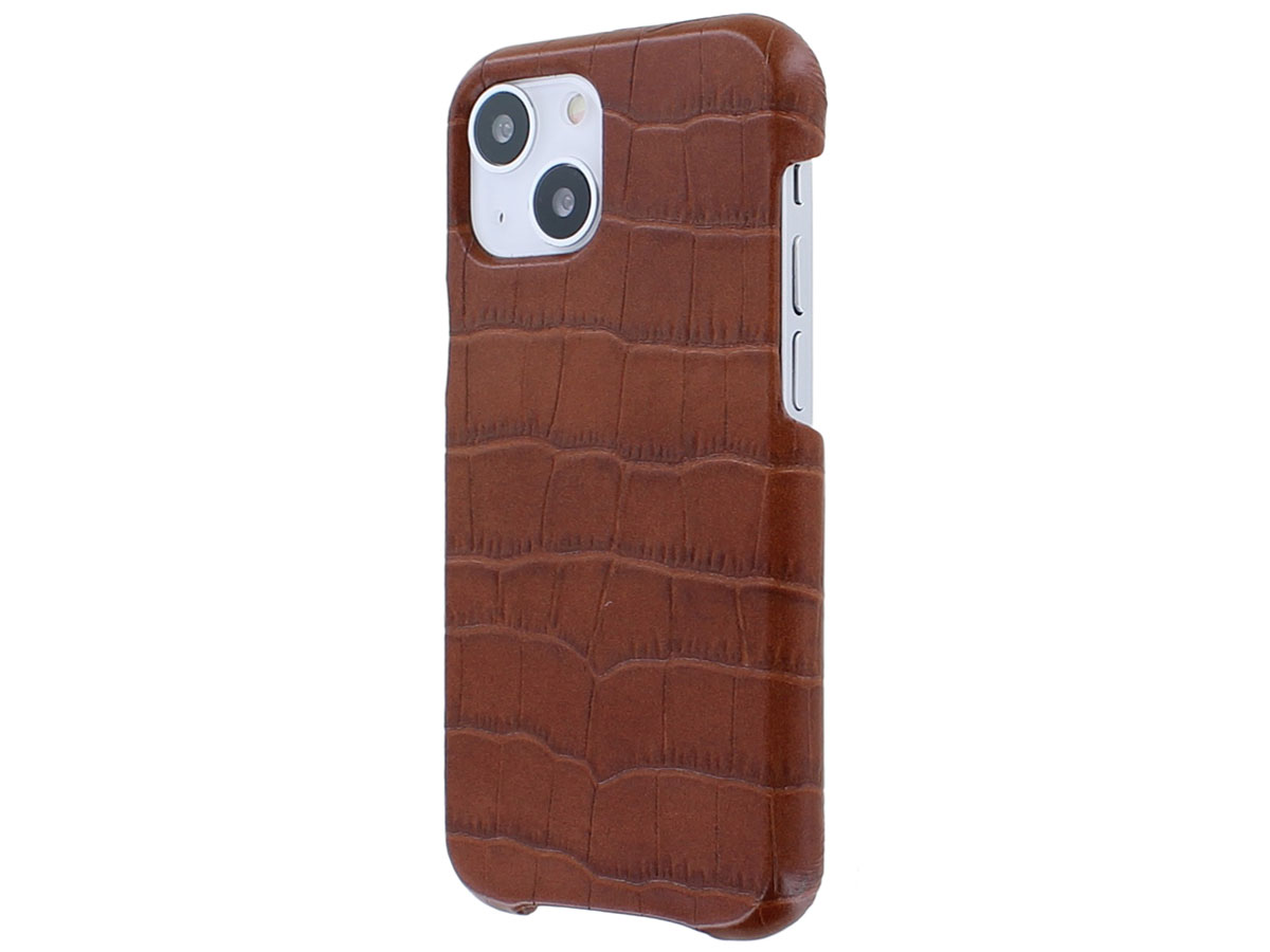 Graffi Shell Croco Cognac Leer - iPhone 13 Mini hoesje