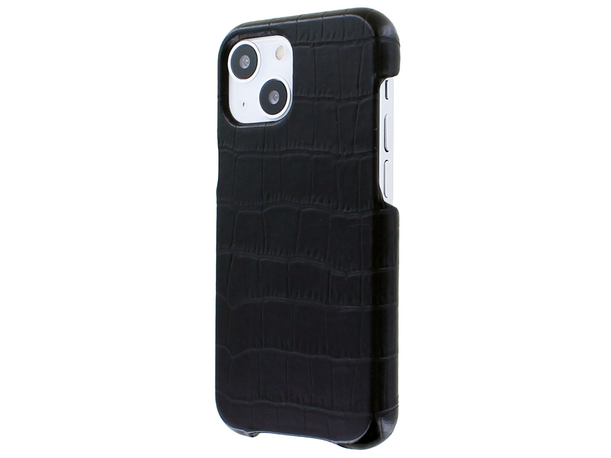 Graffi Shell Croco Zwart Leer - iPhone 13 Mini hoesje