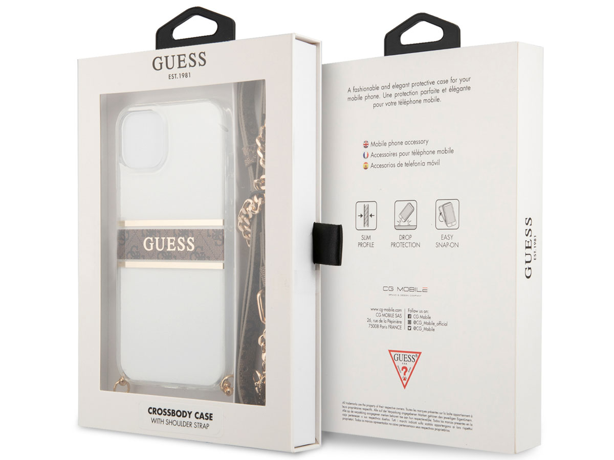 Guess 4G Monogram Crossbody Case Bruin - iPhone 13 Mini hoesje