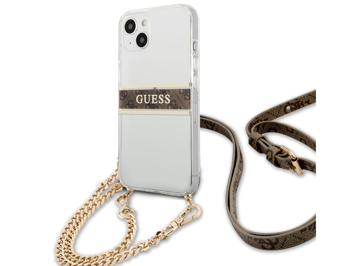 Guess 4G Monogram Crossbody Case Bruin - iPhone 13 Mini hoesje